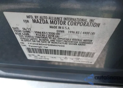 2013 Mazda 6 Touring from USA, damaged, VIN 1YVHZ8DH7D5M07033